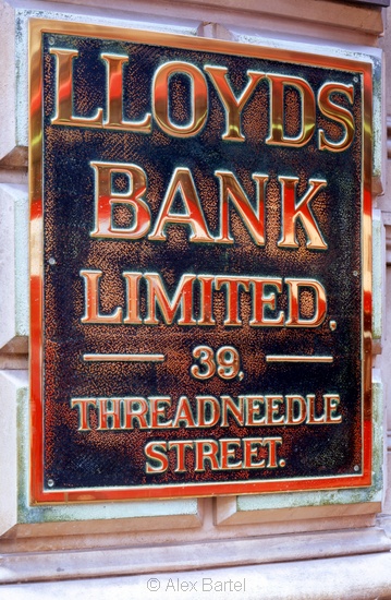 Lloyds Bank Brass Sign, Threadneedle Street, London, England