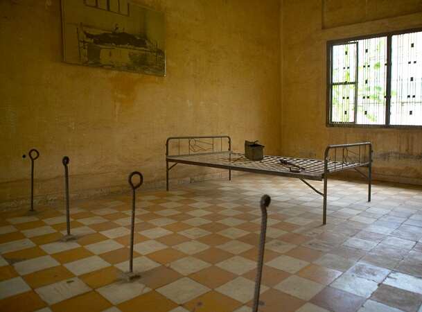 Prison cell, Tuol Sleng Genocide Museum, Phnom Penh, Cambodia