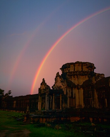 Dawn rainbow at Angkor Wat, Siem Reap, Cambodia