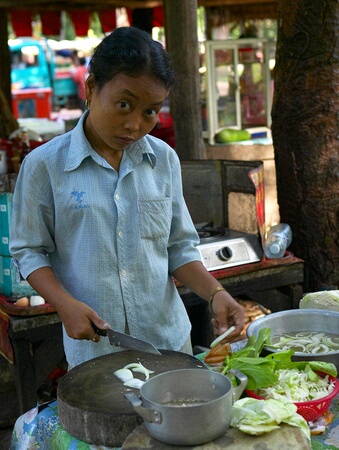 Food vendor with chopper near the Bayon, Siem Reap, Cambodia