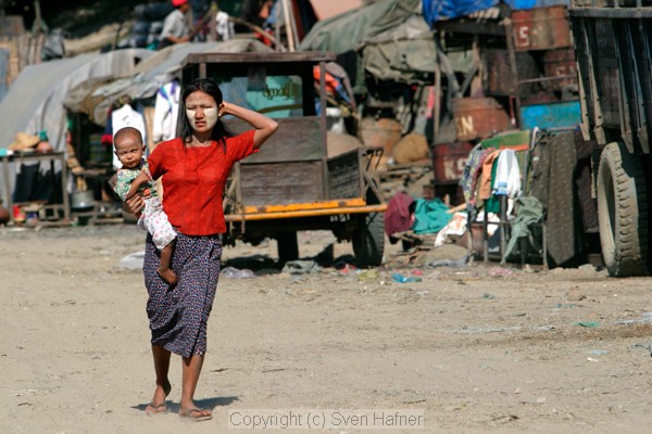 Street scene by the Ayeyarwady River