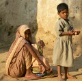 In the countryside near Varanasi: Grandmother and children